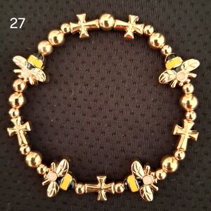 Gold Bee and Cross Bracelet
